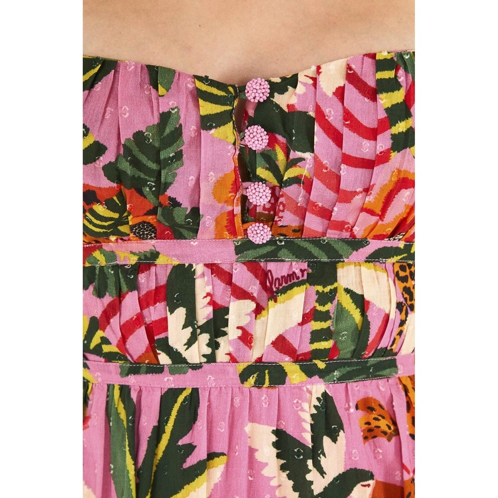 FARM RIO Pink Leopard Forest Midi Dress 100% Cotton Pink Tropical Backless S - Picture 5 of 16